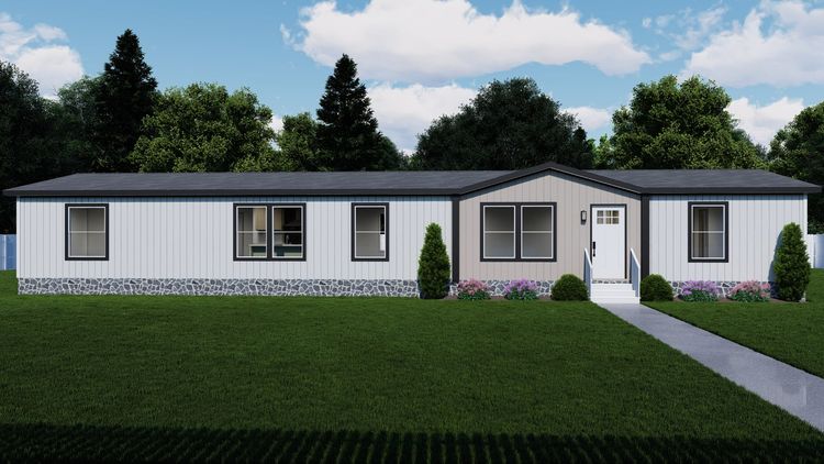 Tulle White - Colonial elevation. The RAINIER Exterior. This Manufactured Mobile Home features 4 bedrooms and 3 baths.