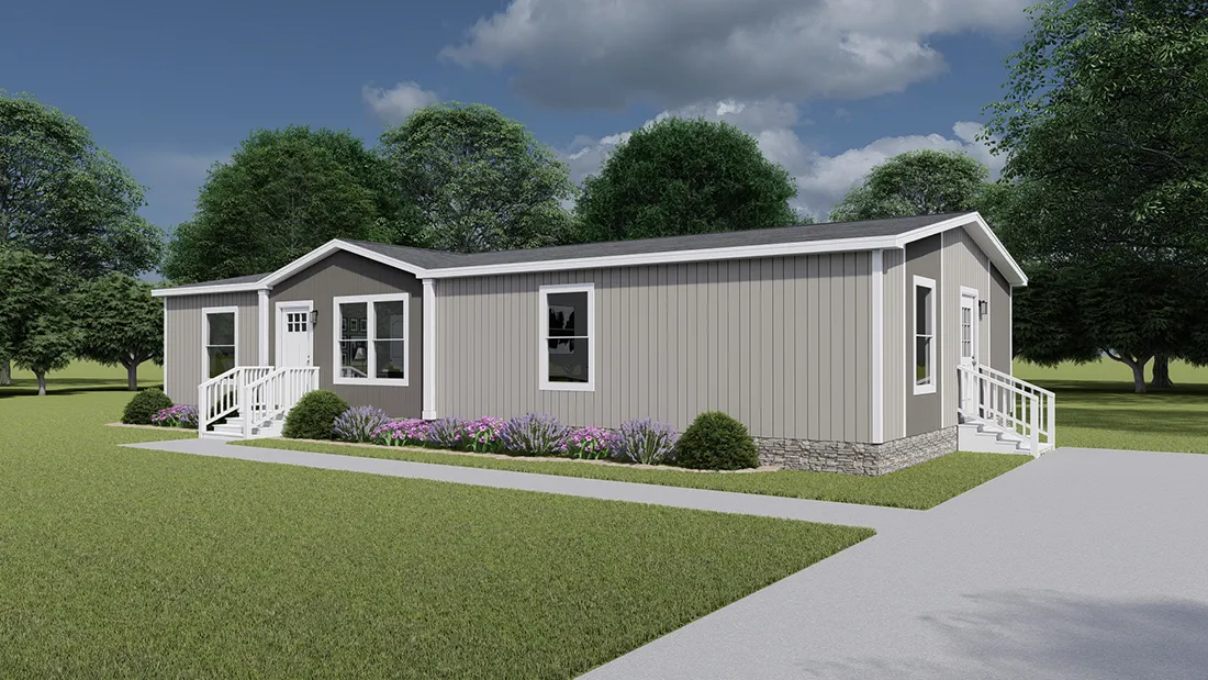The 2856 LET IT BE Exterior. This Manufactured Mobile Home features 3 bedrooms and 2 baths.