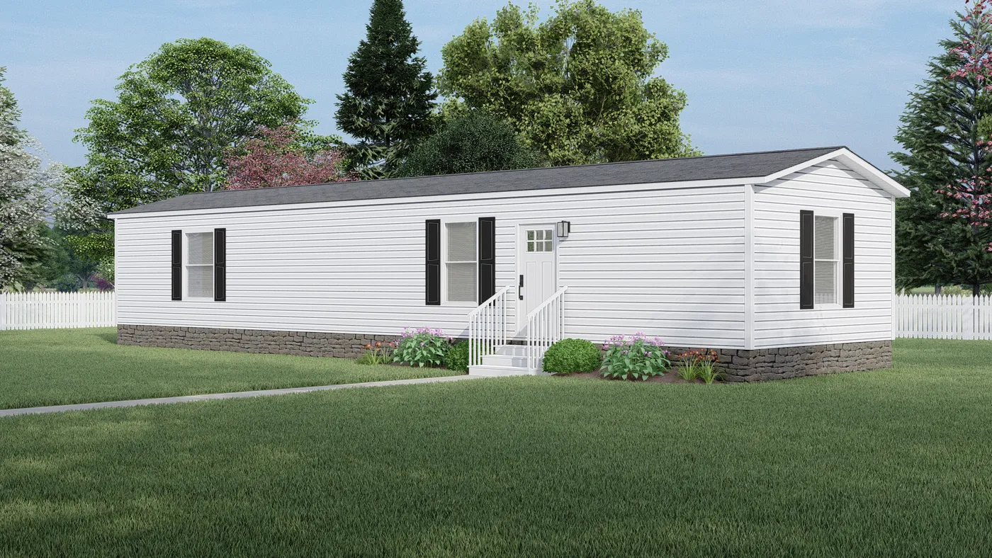 The LEWIS Exterior. This Manufactured Mobile Home features 2 bedrooms and 2 baths.