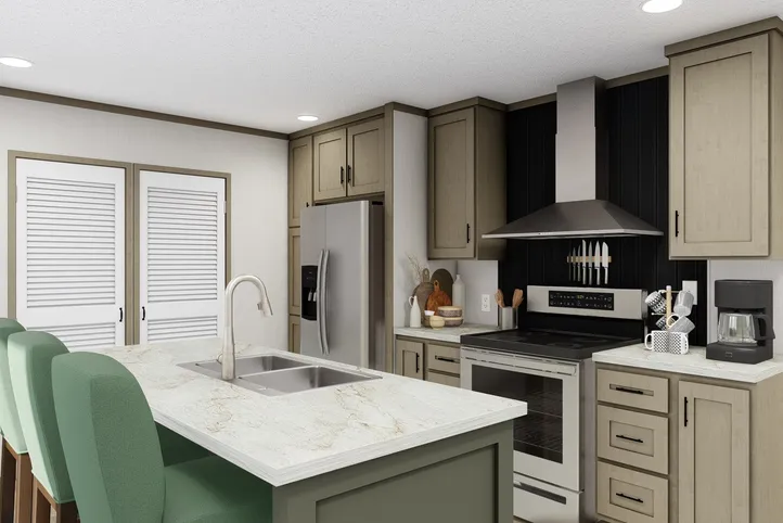 The CORTES Exterior. This Manufactured Mobile Home features 2 bedrooms and 2 baths.