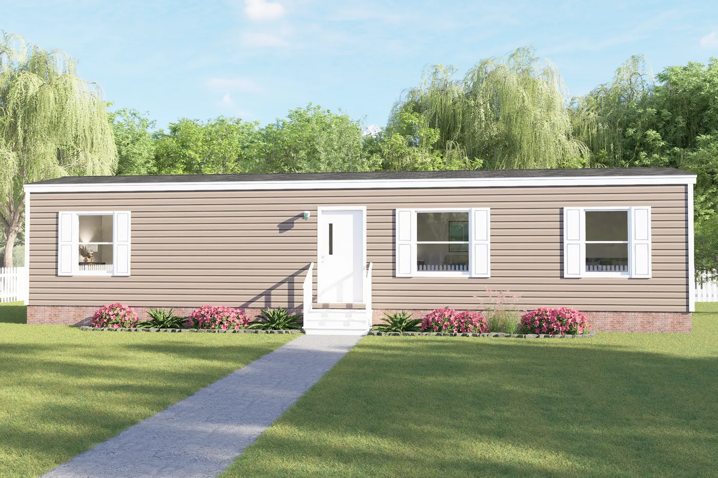 The TULIP Exterior. This Manufactured Mobile Home features 2 bedrooms and 1 bath.