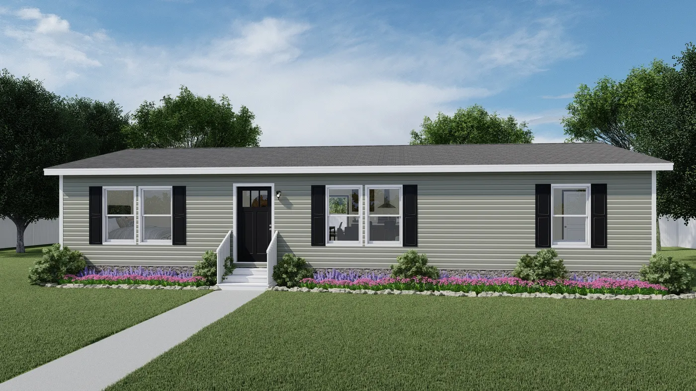 The GLIMPSE Exterior with Olive Vinyl. This Manufactured Mobile Home features 3 bedrooms and 2 baths.