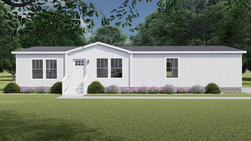 The LET IT BE Exterior. This Manufactured Mobile Home features 3 bedrooms and 2 baths.