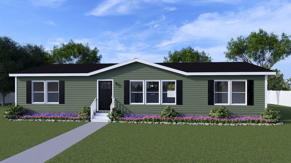 The DISCOVER Exterior in Olive Vinyl. This Manufactured Mobile Home features 3 bedrooms and 2 baths.