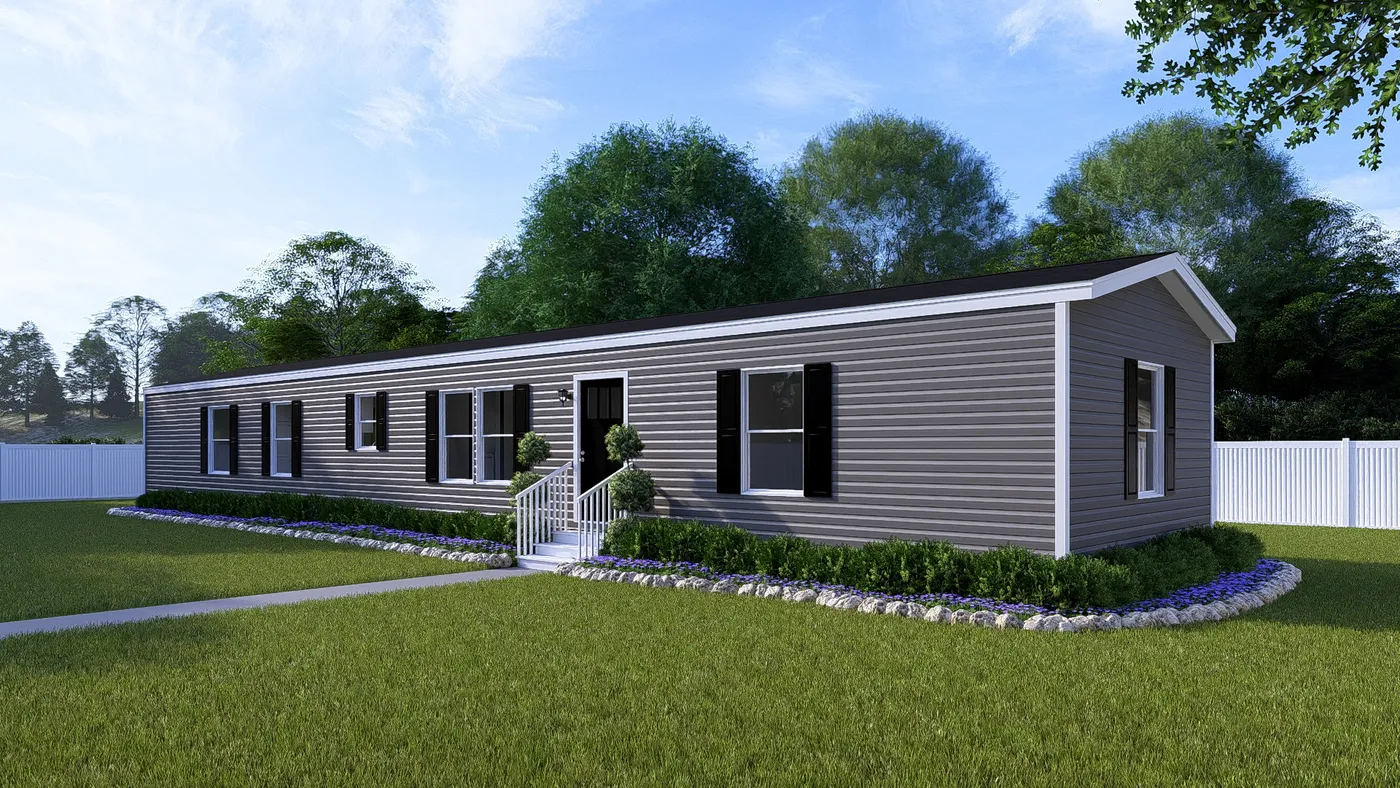 The GRAND Exterior in Flint Vinyl. This Manufactured Mobile Home features 3 bedrooms and 2 baths.