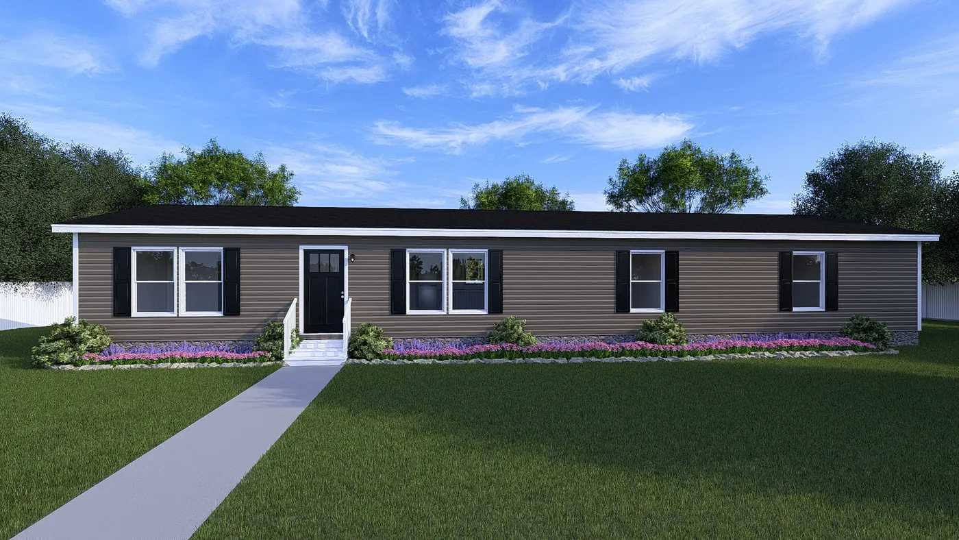 The OCCASSION Exterior in Flint Vinyl. This Manufactured Mobile Home features 4 bedrooms and 2 baths.