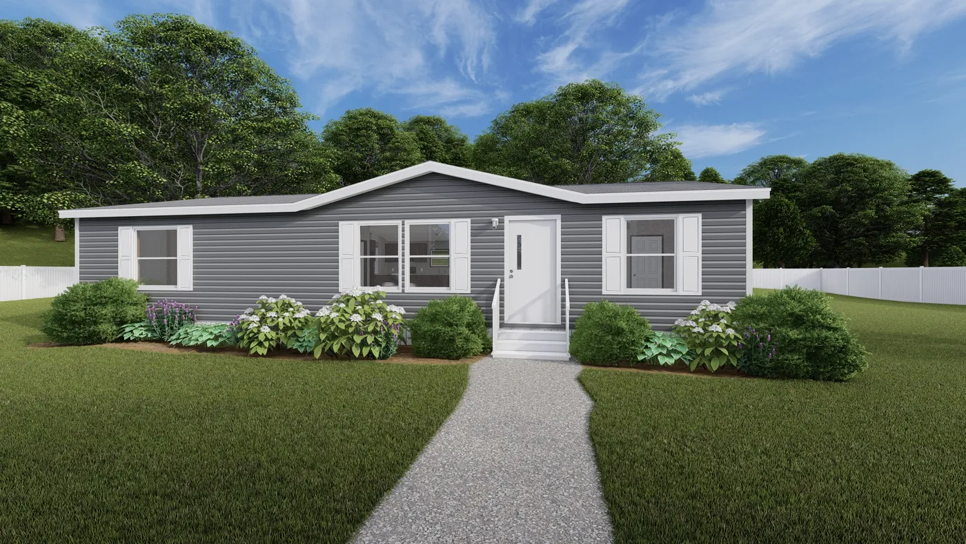 The MAPLE Exterior. This Manufactured Mobile Home features 3 bedrooms and 2 baths.