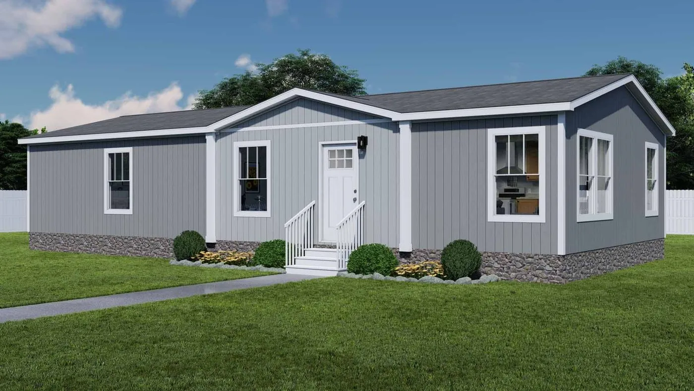 The THREE LITTLE BIRDS Exterior. This Manufactured Mobile Home features 3 bedrooms and 2 baths.