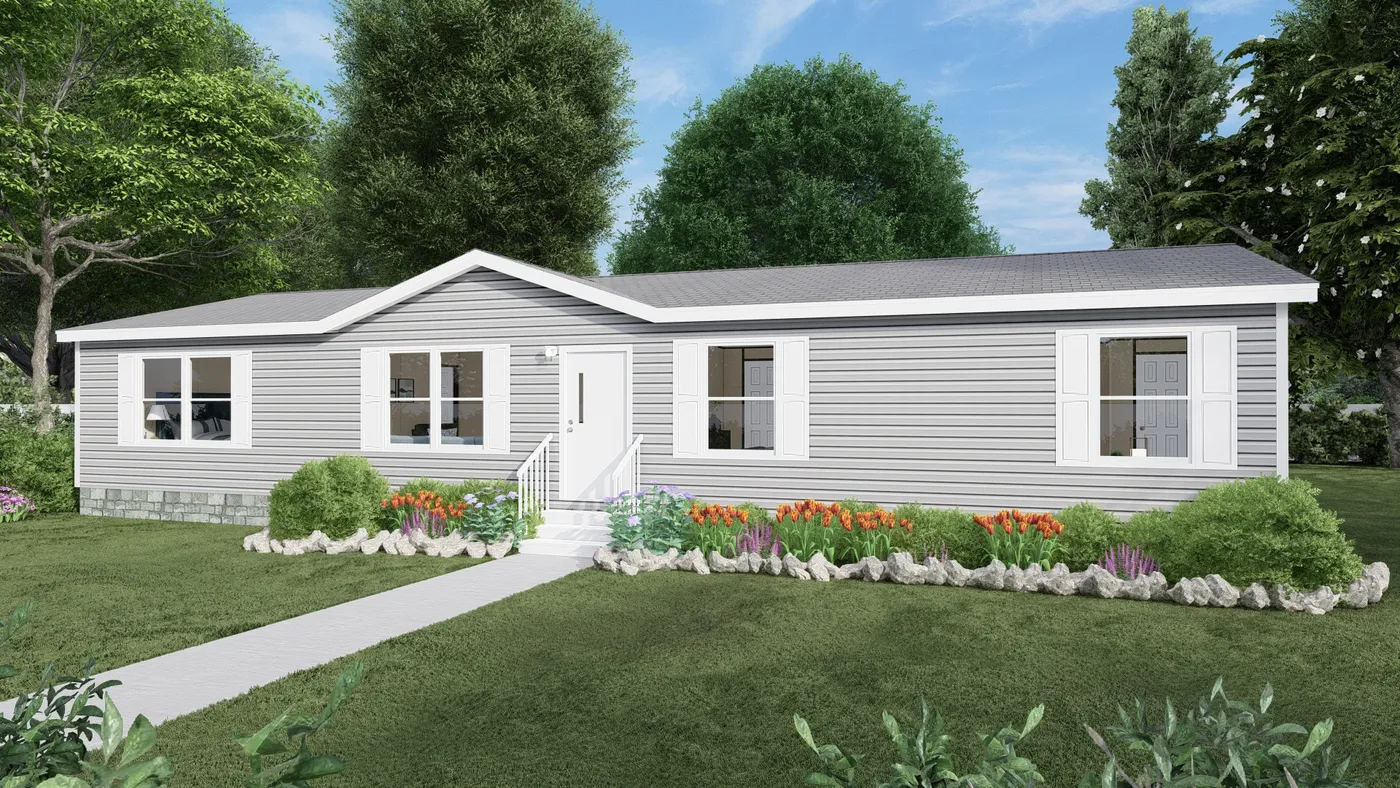 The CEDAR Exterior. This Manufactured Mobile Home features 3 bedrooms and 2 baths.