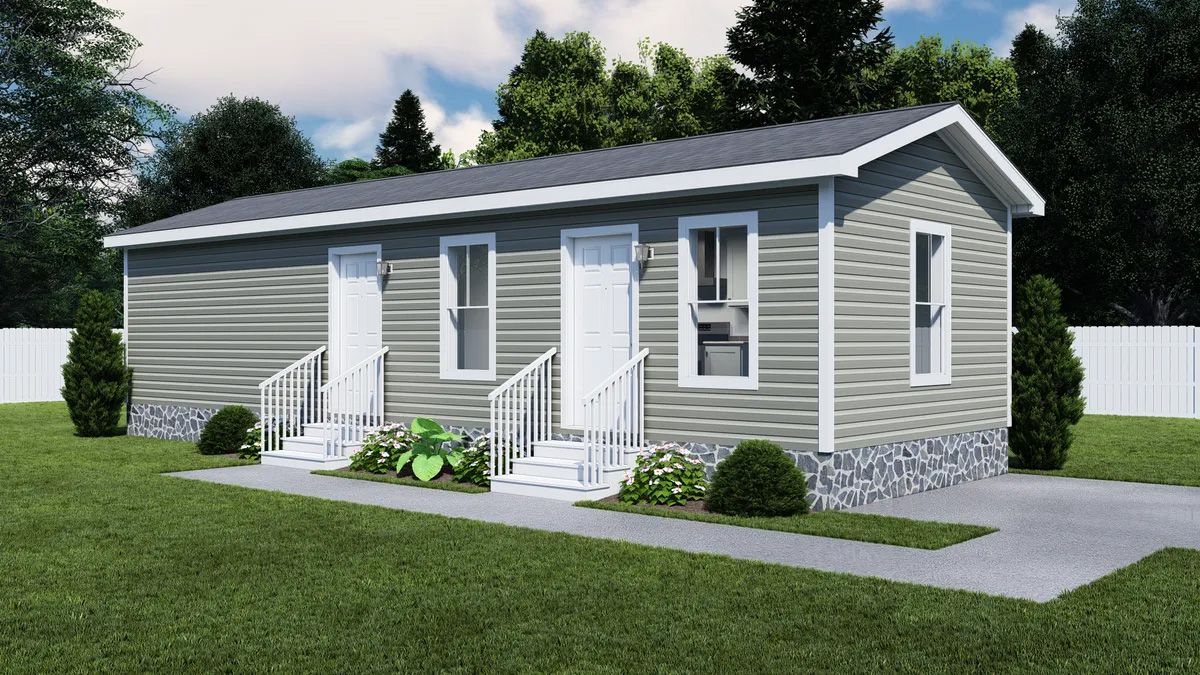 The RAMSEY 215-1 Exterior. This Manufactured Mobile Home features 1 bedroom and 1 bath.
