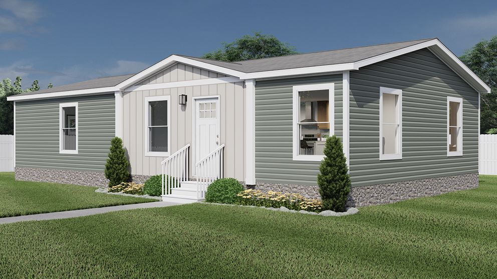 The UNDER PRESSURE Exterior. This Manufactured Mobile Home features 3 bedrooms and 2 baths.