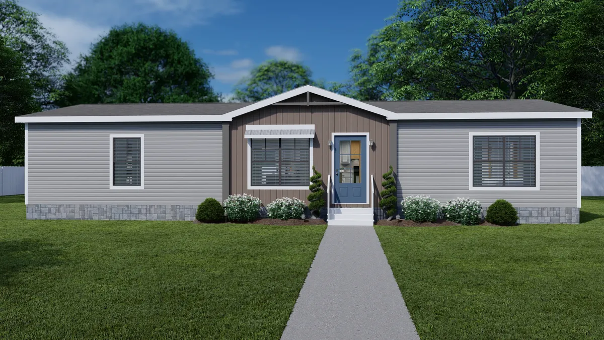 The LIZZIE Exterior. This Manufactured Mobile Home features 3 bedrooms and 2 baths.