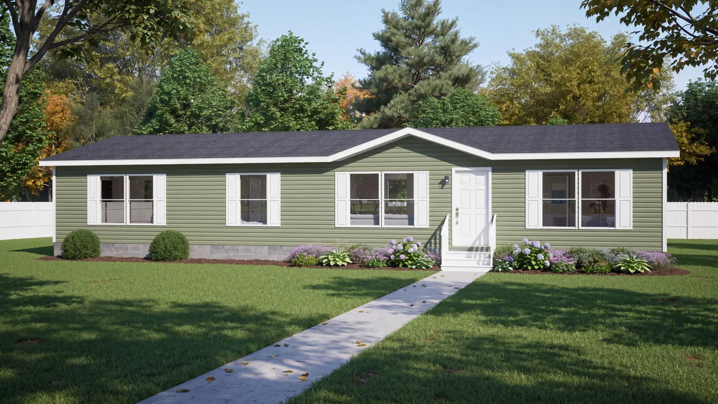 The THE MOUNTAINEER 60 Exterior. This Manufactured Mobile Home features 3 bedrooms and 2 baths.