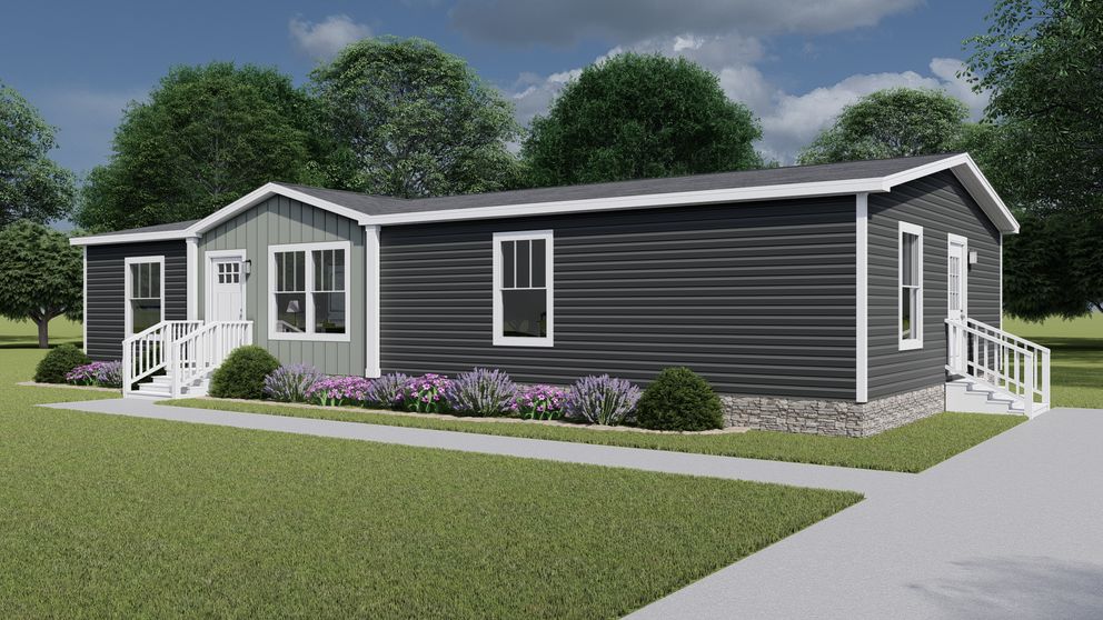 The LET IT BE Exterior. This Manufactured Mobile Home features 3 bedrooms and 2 baths.