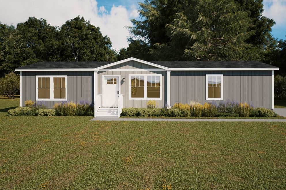 The LEAN ON ME Exterior. This Manufactured Mobile Home features 3 bedrooms and 2 baths.