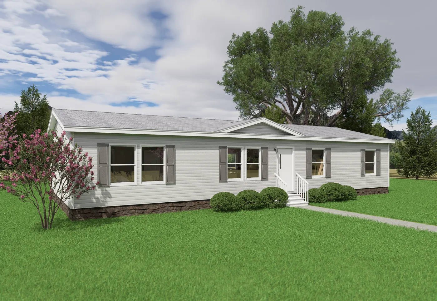The CEDAR Exterior. This Manufactured Mobile Home features 3 bedrooms and 2 baths.