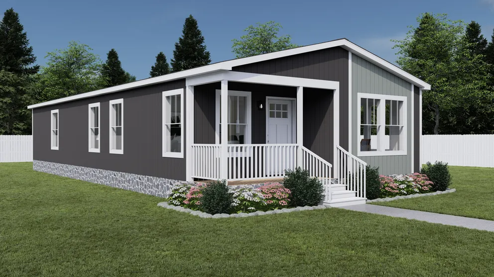 The WHOLE LOTTA LOVE Exterior. This Manufactured Mobile Home features 3 bedrooms and 2 baths. Stones Throw, Light Drizzle and Delicate White. 