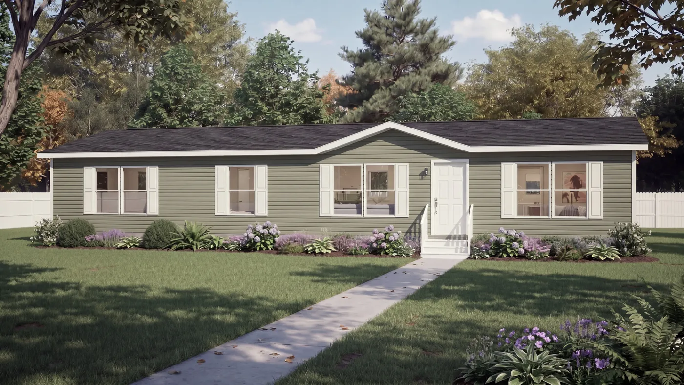 The THE MOUNTAINEER 60 Exterior. This Manufactured Mobile Home features 3 bedrooms and 2 baths.