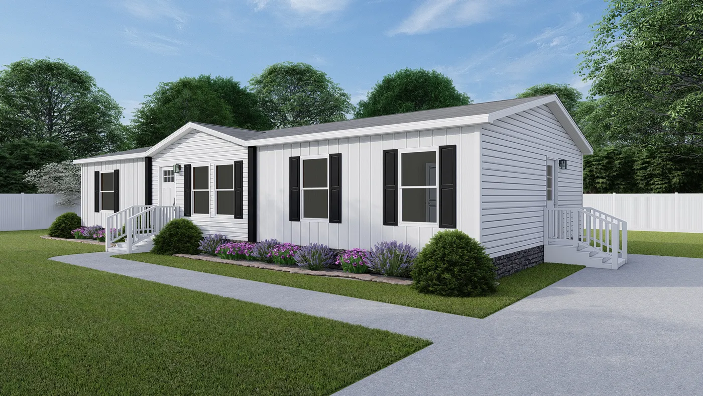 The EXPLORER NEW Exterior. This Manufactured Mobile Home features 3 bedrooms and 2 baths.