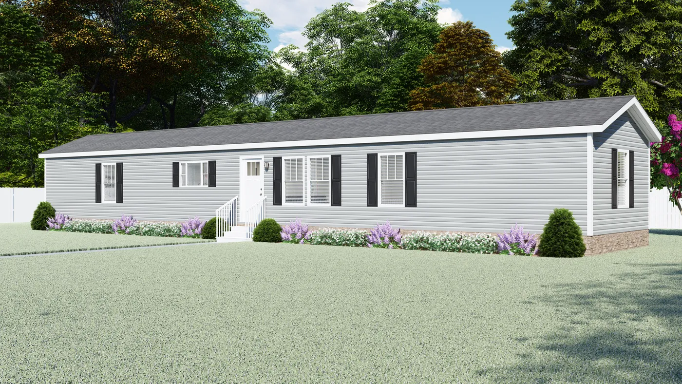 The 4207 "EMERALD" 7616 Exterior. This Manufactured Mobile Home features 3 bedrooms and 2 baths.