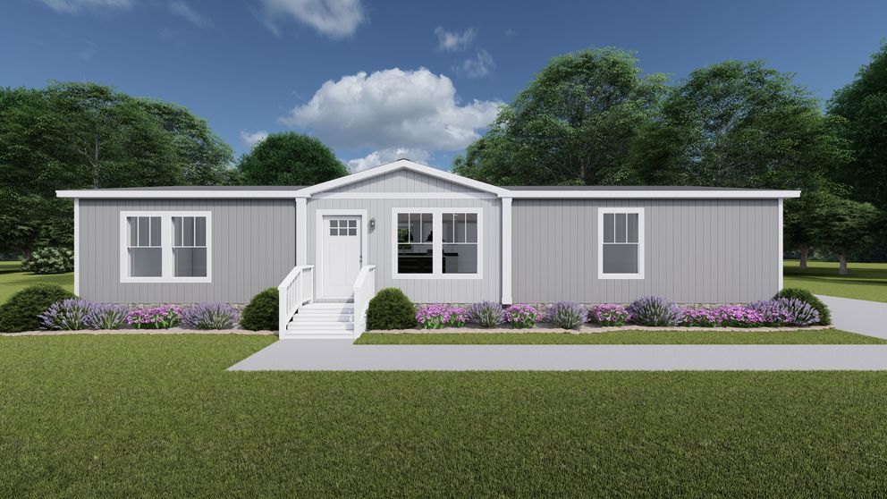 The WONDERFUL WORLD Exterior. This Manufactured Mobile Home features 3 bedrooms and 2 baths.