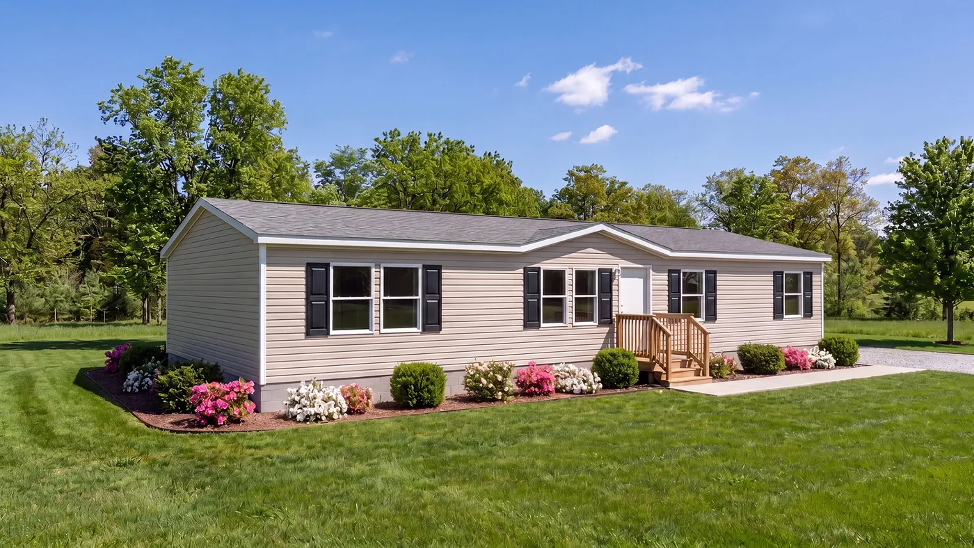 The CEDAR Exterior. This Manufactured Mobile Home features 3 bedrooms and 2 baths.