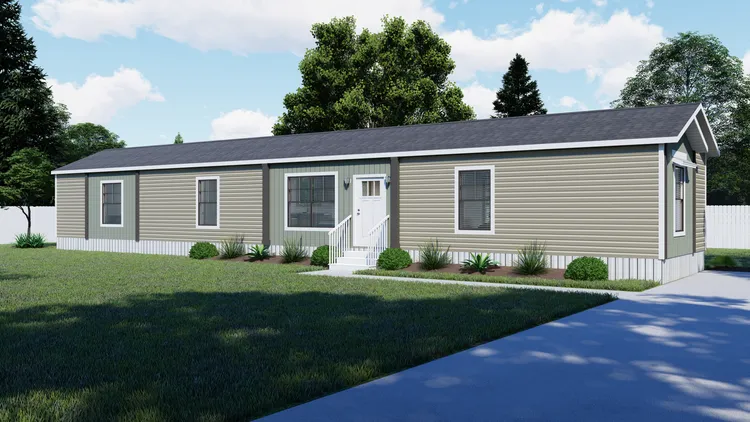 The TRINITY 76 Exterior. This Manufactured Mobile Home features 3 bedrooms and 2 baths.