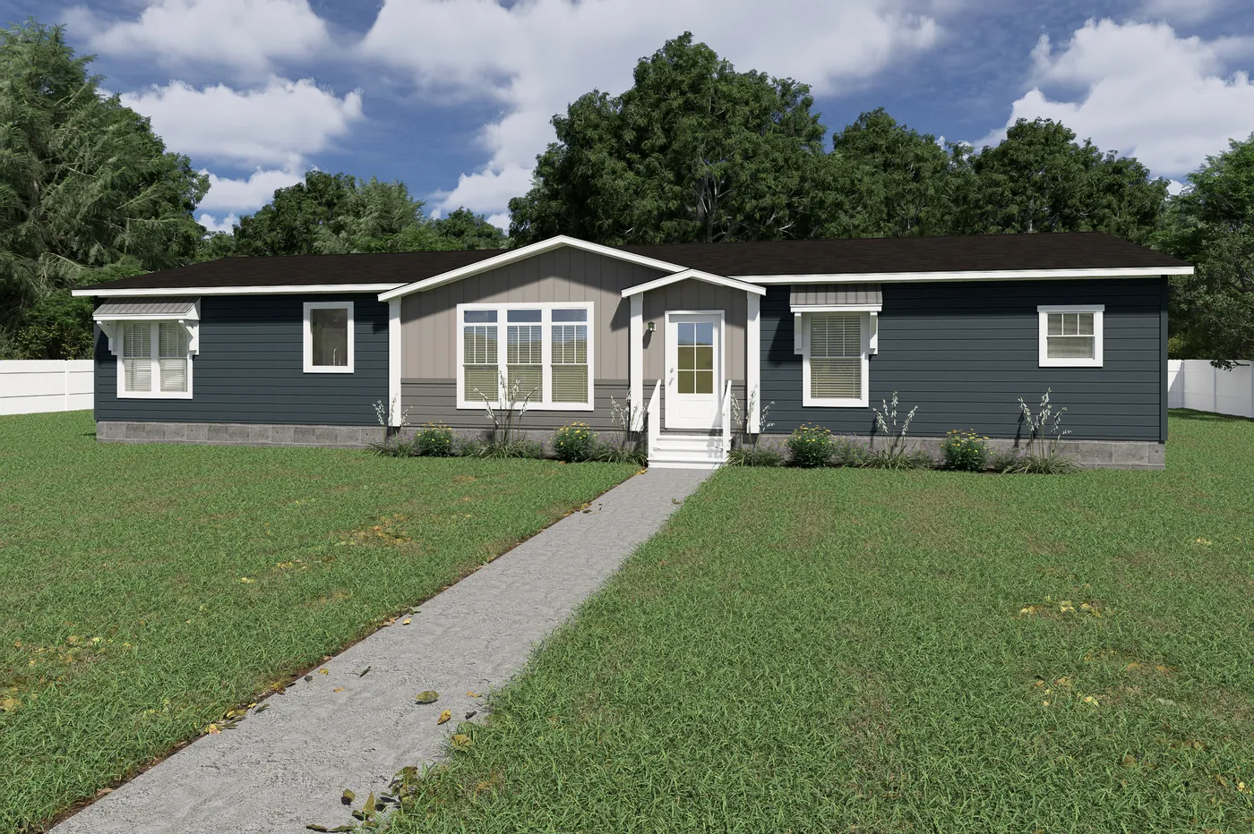 The THE VAIL 4 Exterior. This Manufactured Mobile Home features 4 bedrooms and 3 baths.