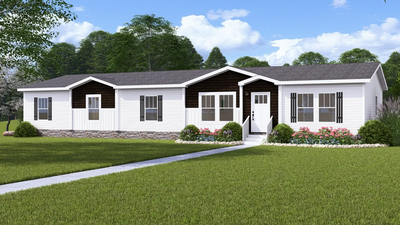 The BOUJEE LUX Exterior. This Manufactured Mobile Home features 4 bedrooms and 3 baths.