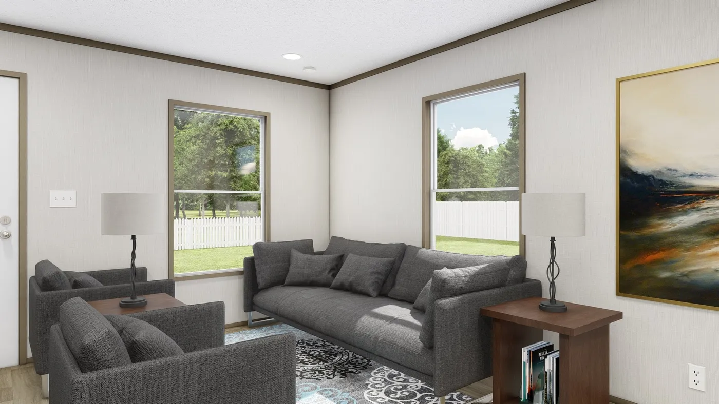 The CORTES 6414-1460 Exterior. This Manufactured Mobile Home features 2 bedrooms and 2 baths.