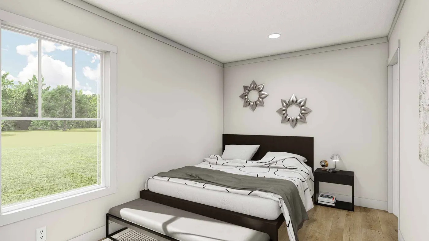 The YESTERDAY Exterior. This Manufactured Mobile Home features 1 bedroom and 1 bath.