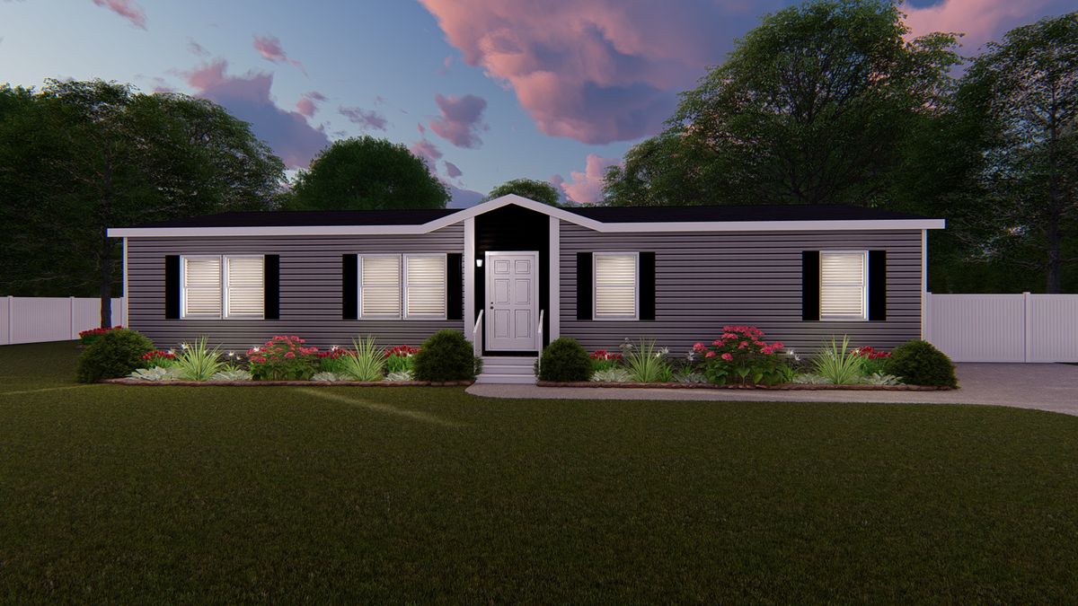 The ANNIVERSARY 56 Exterior. This Manufactured Mobile Home features 3 bedrooms and 2 baths.