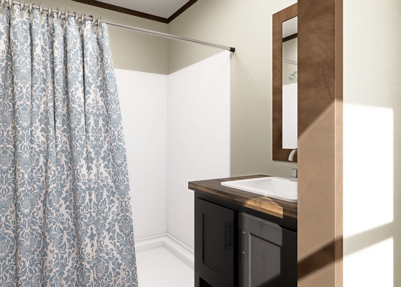 The LEWIS Exterior. This Manufactured Mobile Home features 2 bedrooms and 2 baths.