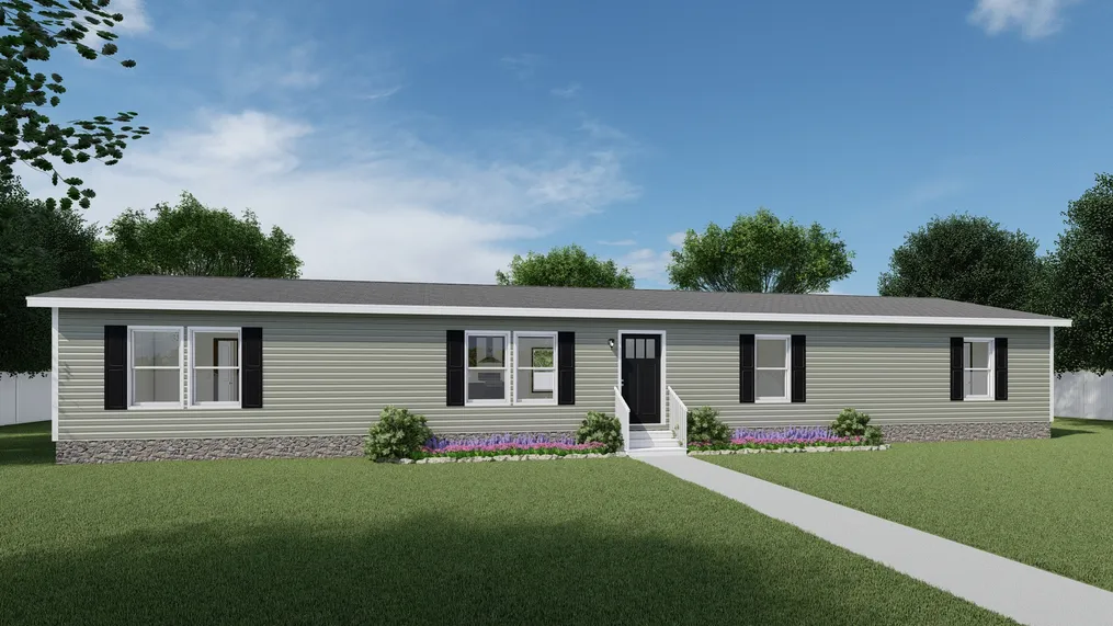 The AMBITION Exterior with Olive Vinyl. This Manufactured Mobile Home features 4 bedrooms and 2 baths.