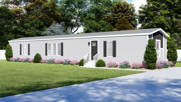 The REV 76 Exterior. This Manufactured Mobile Home features 3 bedrooms and 2 baths.