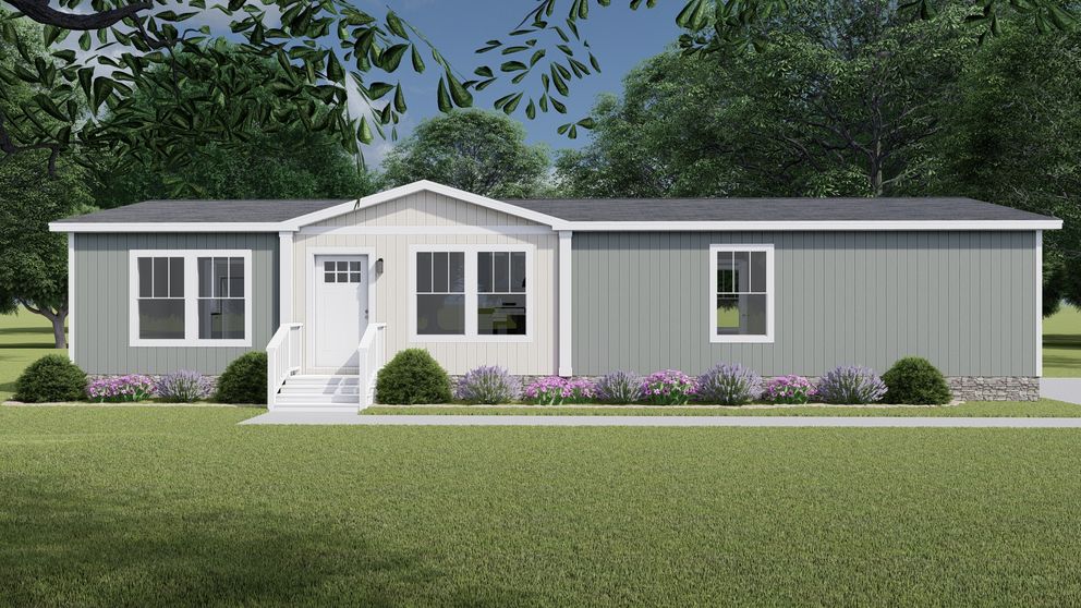 The LET IT BE Exterior. This Manufactured Mobile Home features 3 bedrooms and 2 baths.