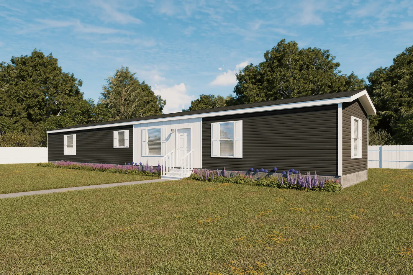 The THE SMOKEY Exterior. This Manufactured Mobile Home features 3 bedrooms and 2 baths.