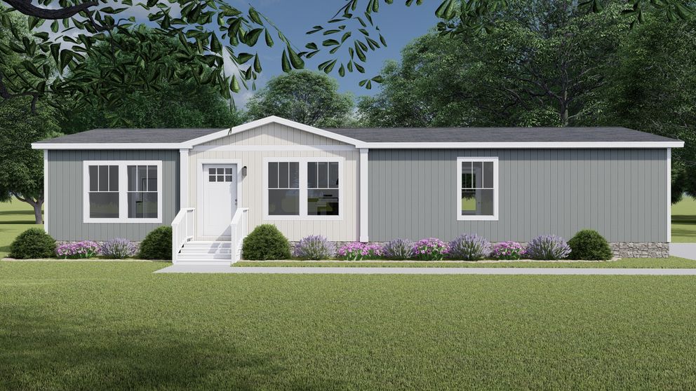 The LET IT BE Exterior. This Manufactured Mobile Home features 3 bedrooms and 2 baths.