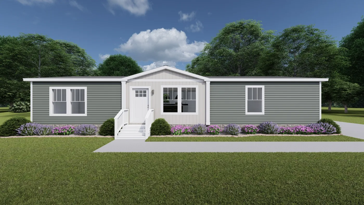 The WONDERFUL WORLD Exterior. This Manufactured Mobile Home features 3 bedrooms and 2 baths.