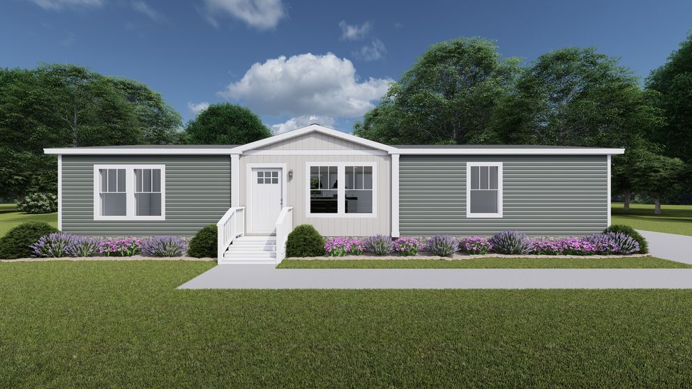 The WONDERFUL WORLD Exterior. This Manufactured Mobile Home features 3 bedrooms and 2 baths.