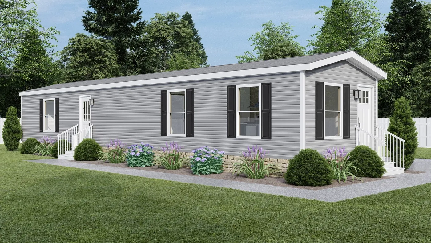 The CORTES 6414-1460 Exterior. This Manufactured Mobile Home features 2 bedrooms and 2 baths.
