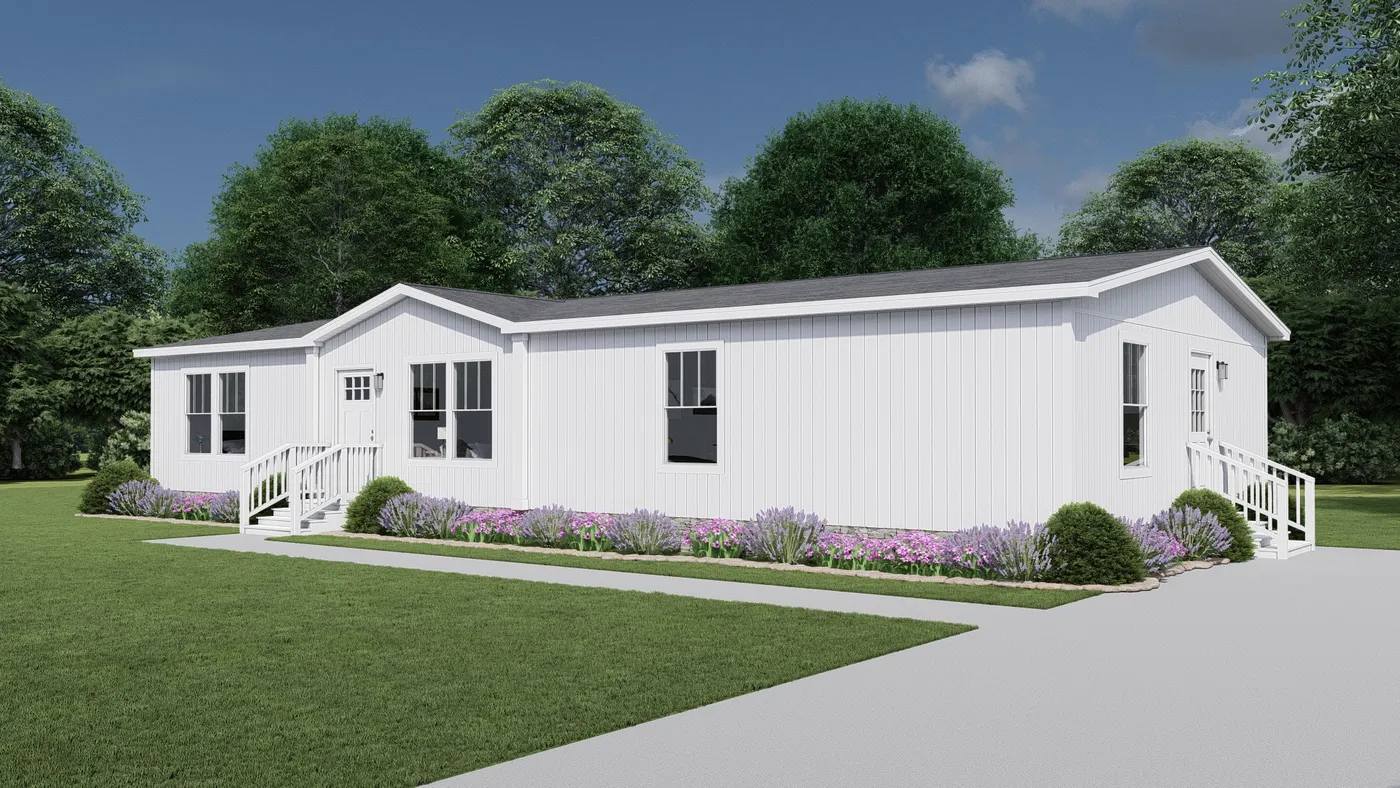 The LOVELY DAY Exterior. This Manufactured Mobile Home features 4 bedrooms and 2 baths.