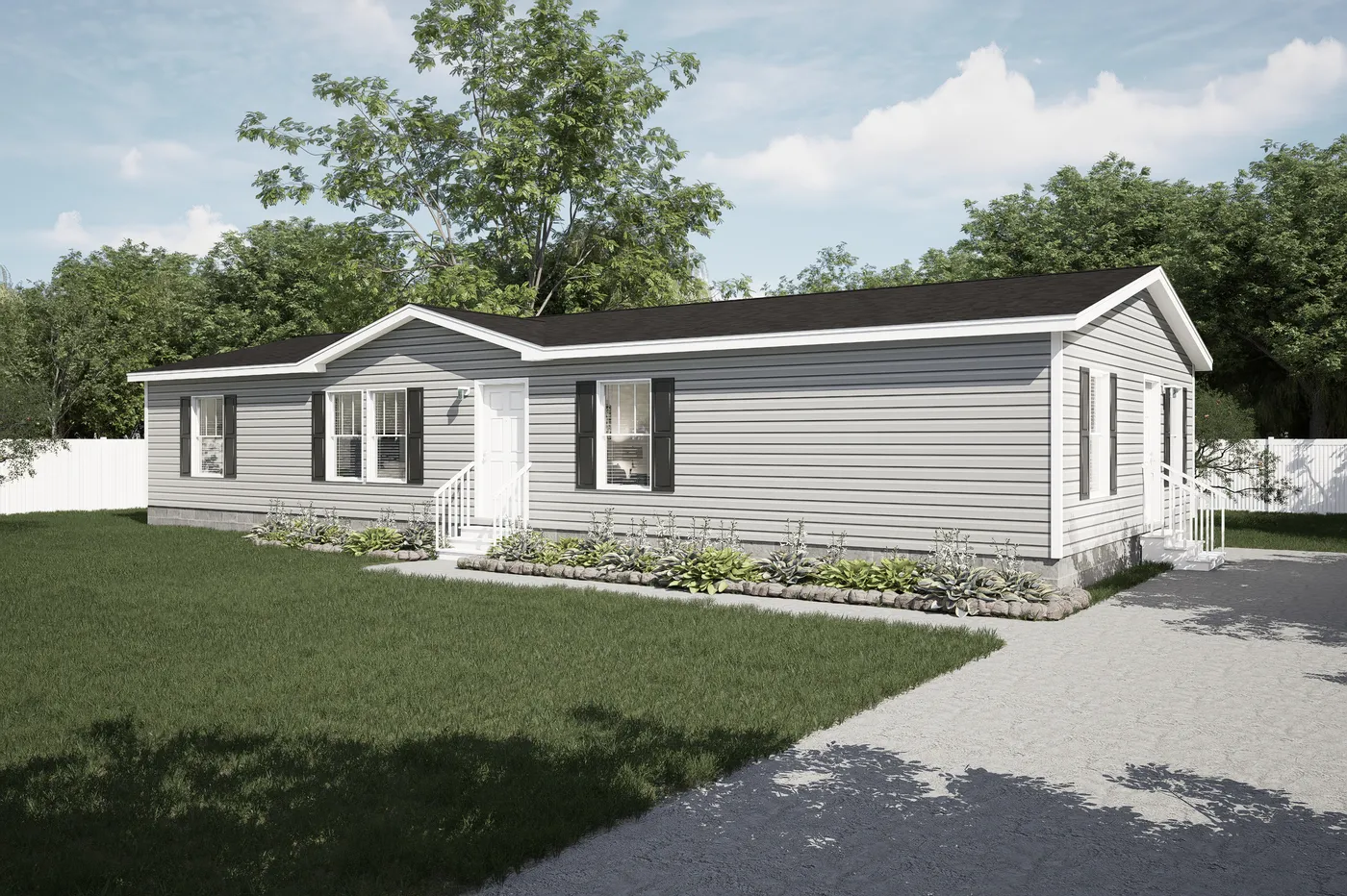 The 6028-MS067-3 HUNTINGTON Exterior. This Manufactured Mobile Home features 4 bedrooms and 2 baths.