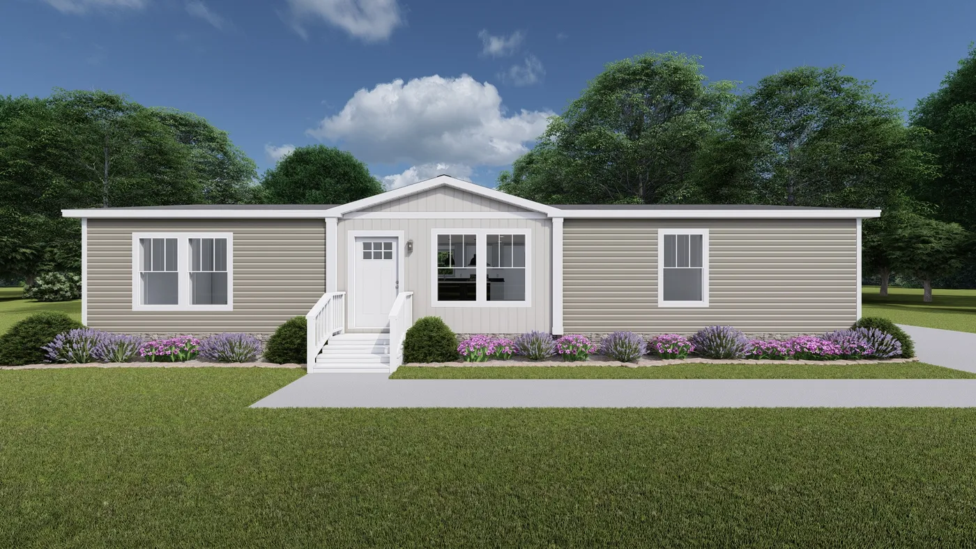 The WONDERFUL WORLD Exterior. This Manufactured Mobile Home features 3 bedrooms and 2 baths.