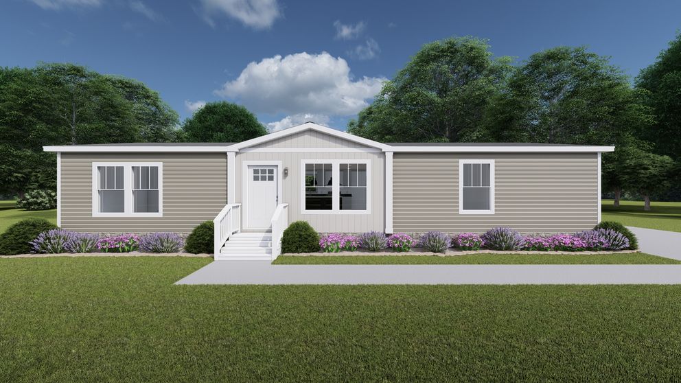 The WONDERFUL WORLD Exterior. This Manufactured Mobile Home features 3 bedrooms and 2 baths.