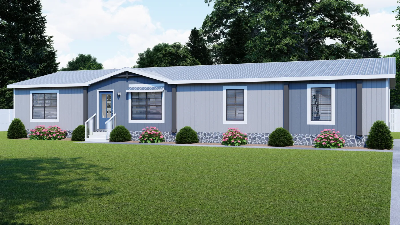 The EVERETT ELITE Exterior with a Metal Roof. This Manufactured Mobile Home features 4 bedrooms and 3 baths.