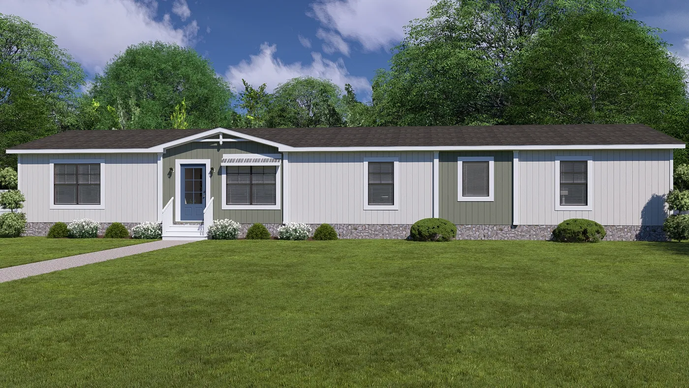 The TINSLEY Exterior with White Trim. This Manufactured Mobile Home features 4 bedrooms and 2 baths.