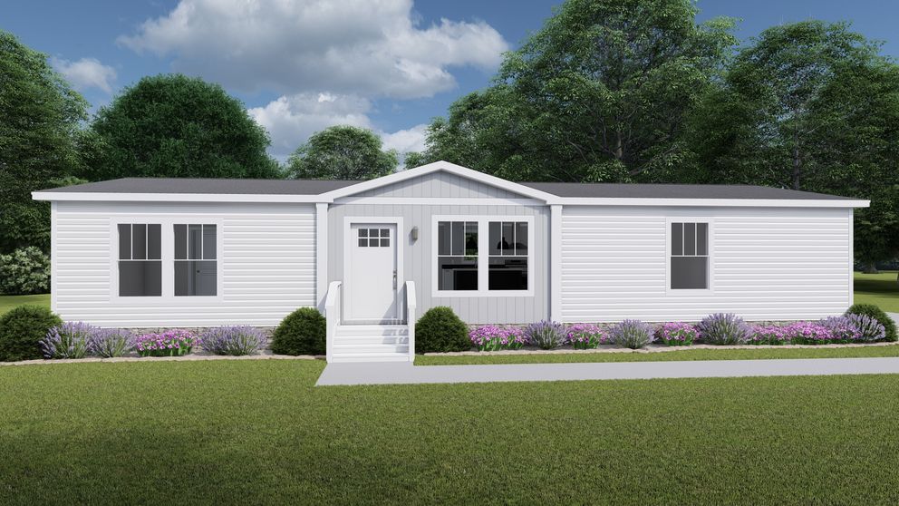 The LEAN ON ME Exterior. This Manufactured Mobile Home features 3 bedrooms and 2 baths.
