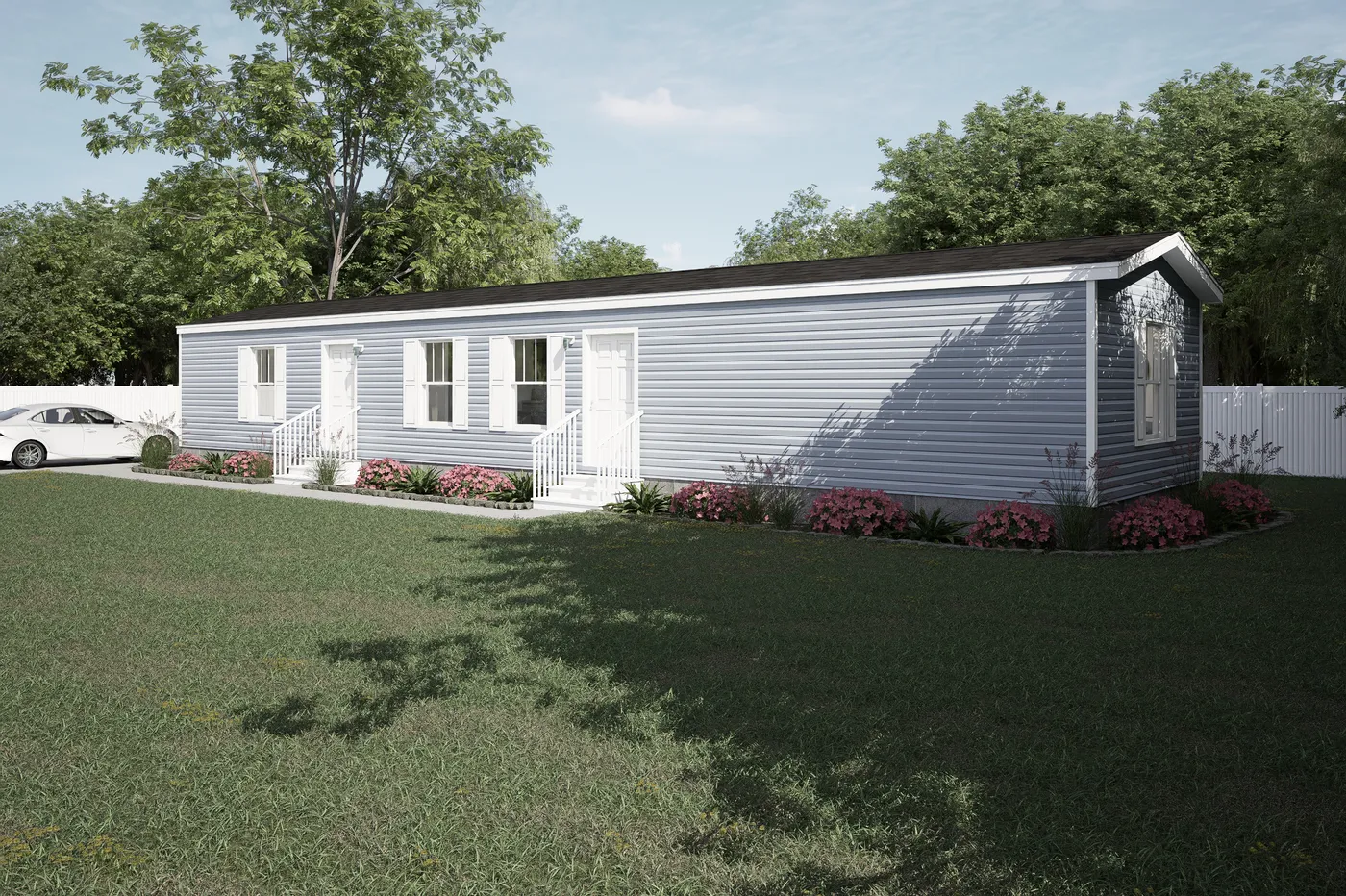 The 6616-SW022 Exterior. This Manufactured Mobile Home features 3 bedrooms and 2 baths.