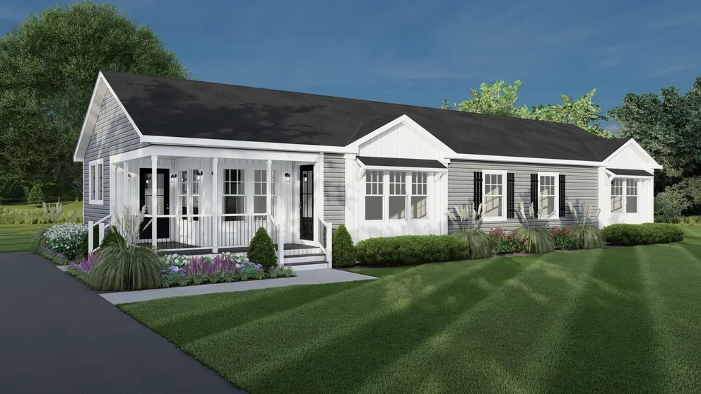 The 1440 CAROLINA 4BR BELLE Exterior. This Manufactured Mobile Home features 4 bedrooms and 2 baths.